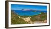 Aerial view of Capo Coda Cavallo and Isola Di Tavolara in the background, Olbia, Sardinia-Frank Fell-Framed Photographic Print