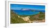 Aerial view of Capo Coda Cavallo and Isola Di Tavolara in the background, Olbia, Sardinia-Frank Fell-Framed Photographic Print