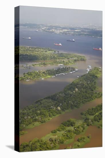 Aerial View of Cargo Ships on the Rio Negro, Manaus, Amazonas, Brazil, South America-Ian Trower-Stretched Canvas