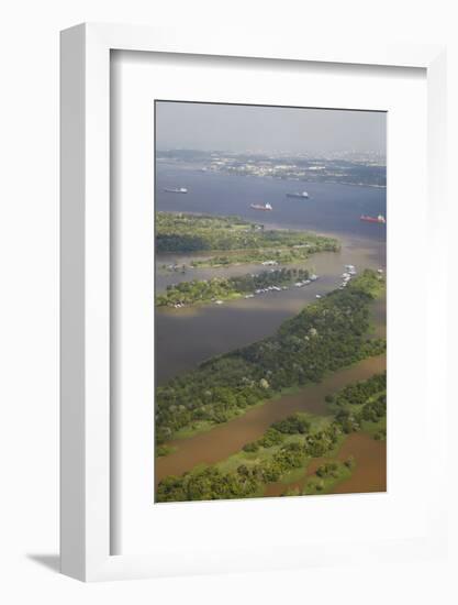 Aerial View of Cargo Ships on the Rio Negro, Manaus, Amazonas, Brazil, South America-Ian Trower-Framed Photographic Print