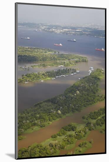 Aerial View of Cargo Ships on the Rio Negro, Manaus, Amazonas, Brazil, South America-Ian Trower-Mounted Photographic Print