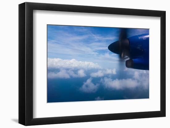 Aerial view of Caribbean sea from propeller of airplane, Saint Vincent Island, Saint Vincent And...-null-Framed Photographic Print