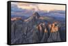 Aerial view of Catinaccio Group (Rosengarten) at sunset, Dolomites, South Tyrol, Italy, Europe-Roberto Moiola-Framed Stretched Canvas