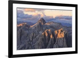 Aerial view of Catinaccio Group (Rosengarten) at sunset, Dolomites, South Tyrol, Italy, Europe-Roberto Moiola-Framed Photographic Print