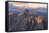 Aerial view of Catinaccio Group (Rosengarten) at sunset, Dolomites, South Tyrol, Italy, Europe-Roberto Moiola-Framed Stretched Canvas