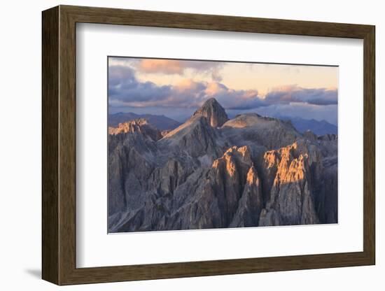 Aerial view of Catinaccio Group (Rosengarten) at sunset, Dolomites, South Tyrol, Italy, Europe-Roberto Moiola-Framed Photographic Print