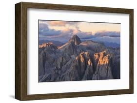 Aerial view of Catinaccio Group (Rosengarten) at sunset, Dolomites, South Tyrol, Italy, Europe-Roberto Moiola-Framed Photographic Print