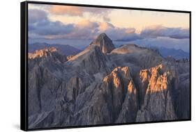 Aerial view of Catinaccio Group (Rosengarten) at sunset, Dolomites, South Tyrol, Italy, Europe-Roberto Moiola-Framed Stretched Canvas