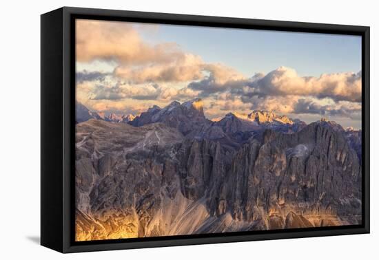 Aerial view of Catinaccio Group (Rosengarten), Torri Del Vajolet, Marmolada, Dolomites, South Tyrol-Roberto Moiola-Framed Stretched Canvas