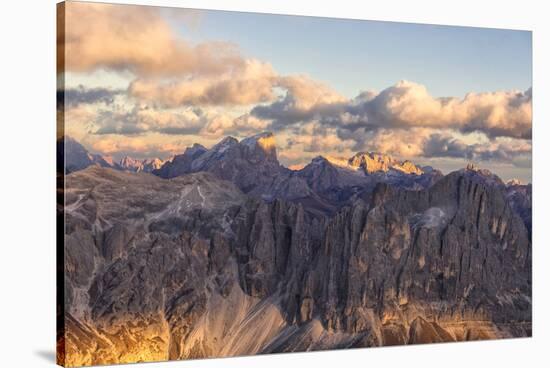 Aerial view of Catinaccio Group (Rosengarten), Torri Del Vajolet, Marmolada, Dolomites, South Tyrol-Roberto Moiola-Stretched Canvas