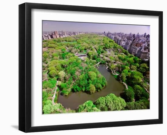 Aerial view of Central Park in spring near Columbus Circle in Manhattan, New York City, New York-null-Framed Photographic Print