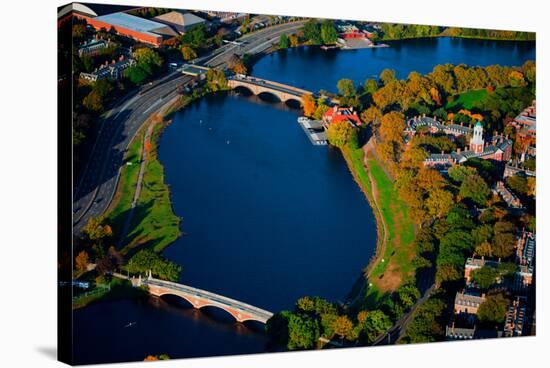 AERIAL VIEW of Charles River with views of John W. Weeks Bridge and Anderson Memorial Bridge, Ha...-null-Stretched Canvas