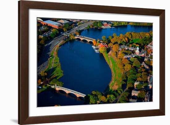 AERIAL VIEW of Charles River with views of John W. Weeks Bridge and Anderson Memorial Bridge, Ha...-null-Framed Photographic Print