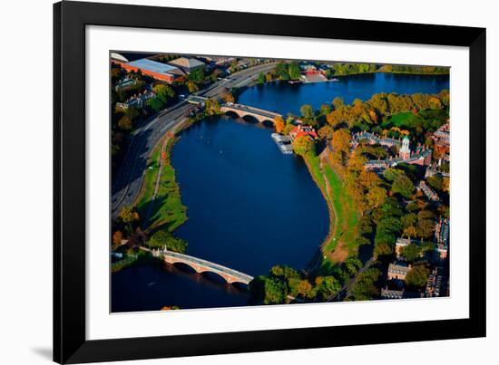 AERIAL VIEW of Charles River with views of John W. Weeks Bridge and Anderson Memorial Bridge, Ha...-null-Framed Photographic Print