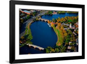 AERIAL VIEW of Charles River with views of John W. Weeks Bridge and Anderson Memorial Bridge, Ha...-null-Framed Photographic Print