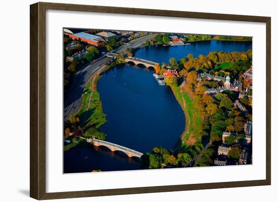 AERIAL VIEW of Charles River with views of John W. Weeks Bridge and Anderson Memorial Bridge, Ha...-null-Framed Photographic Print