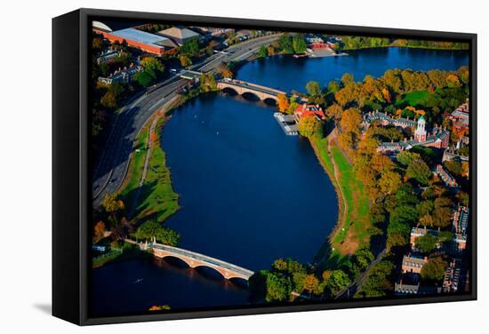 AERIAL VIEW of Charles River with views of John W. Weeks Bridge and Anderson Memorial Bridge, Ha...-null-Framed Stretched Canvas