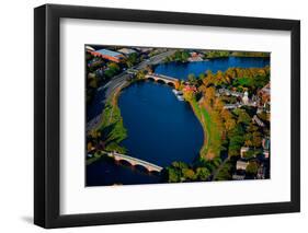 AERIAL VIEW of Charles River with views of John W. Weeks Bridge and Anderson Memorial Bridge, Ha...-null-Framed Photographic Print