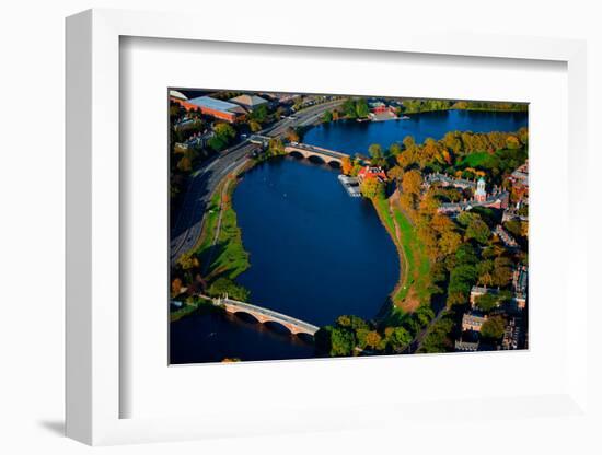 AERIAL VIEW of Charles River with views of John W. Weeks Bridge and Anderson Memorial Bridge, Ha...-null-Framed Photographic Print