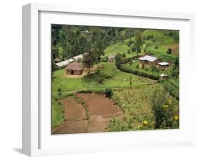 Aerial View of Children Leaving School and Terraced Fields, Kabale, Uganda, Africa-Poole David-Framed Photographic Print