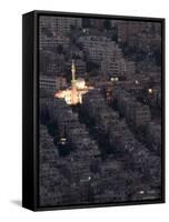 Aerial View of City at Night Including a Floodlit Mosque, Damascus, Syria, Middle East-Christian Kober-Framed Stretched Canvas