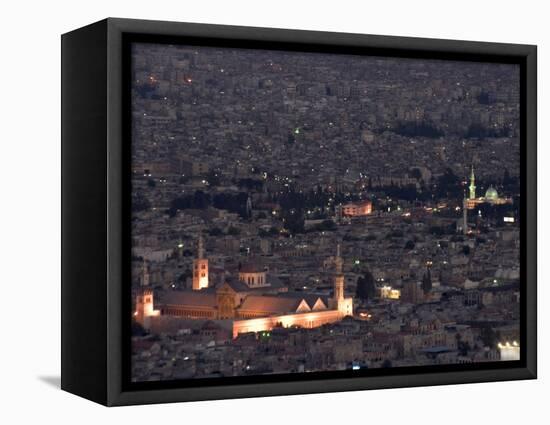 Aerial View of City at Night Including the Umayyad Mosque, Damascus, Syria-Christian Kober-Framed Stretched Canvas