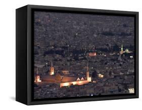 Aerial View of City at Night Including the Umayyad Mosque, Damascus, Syria-Christian Kober-Framed Stretched Canvas