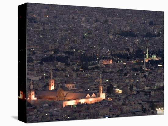 Aerial View of City at Night Including the Umayyad Mosque, Damascus, Syria-Christian Kober-Stretched Canvas