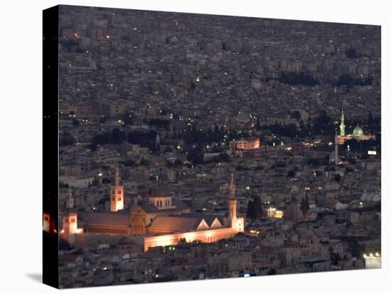 Aerial View of City at Night Including the Umayyad Mosque, Damascus, Syria-Christian Kober-Stretched Canvas