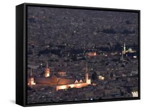 Aerial View of City at Night Including the Umayyad Mosque, Damascus, Syria-Christian Kober-Framed Stretched Canvas