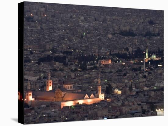 Aerial View of City at Night Including the Umayyad Mosque, Damascus, Syria-Christian Kober-Stretched Canvas