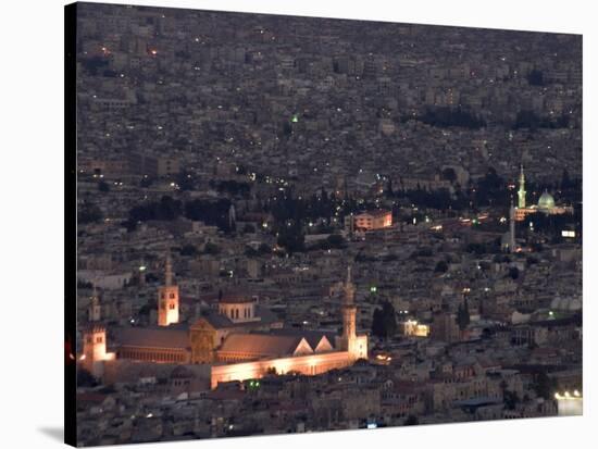 Aerial View of City at Night Including the Umayyad Mosque, Damascus, Syria-Christian Kober-Stretched Canvas