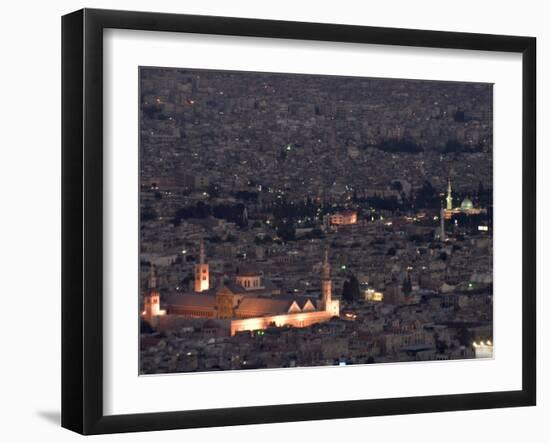 Aerial View of City at Night Including the Umayyad Mosque, Damascus, Syria-Christian Kober-Framed Premium Photographic Print