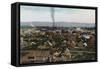 Aerial View of City - Fairbanks, AK-Lantern Press-Framed Stretched Canvas