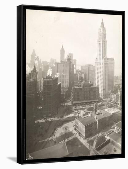 Aerial View of City Hall Park, City Hall and the Post Office-Byron Company-Framed Stretched Canvas