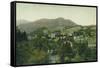 Aerial View of City, Mt Tamalpais, Crooked Railroad - Mill Valley, CA-Lantern Press-Framed Stretched Canvas