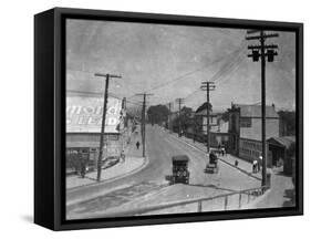 Aerial View of City Street near Beach - Santa Cruz, CA-Lantern Press-Framed Stretched Canvas