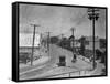 Aerial View of City Street near Beach - Santa Cruz, CA-Lantern Press-Framed Stretched Canvas