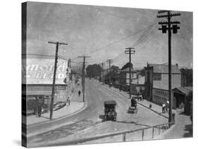 Aerial View of City Street near Beach - Santa Cruz, CA-Lantern Press-Stretched Canvas