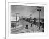 Aerial View of City Street near Beach - Santa Cruz, CA-Lantern Press-Framed Art Print