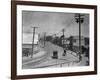 Aerial View of City Street near Beach - Santa Cruz, CA-Lantern Press-Framed Art Print