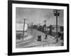 Aerial View of City Street near Beach - Santa Cruz, CA-Lantern Press-Framed Art Print