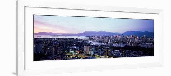 Aerial View of Cityscape at Sunset, Vancouver, British Columbia, Canada-null-Framed Photographic Print