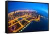 Aerial view of cityscape illuminated at dawn, Chicago, Cook County, Illinois, USA-null-Framed Stretched Canvas