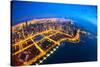 Aerial view of cityscape illuminated at dawn, Chicago, Cook County, Illinois, USA-null-Stretched Canvas