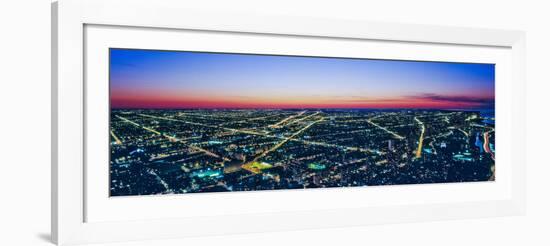 Aerial view of cityscape illuminated at dawn, Chicago, Cook County, Illinois, USA-null-Framed Photographic Print