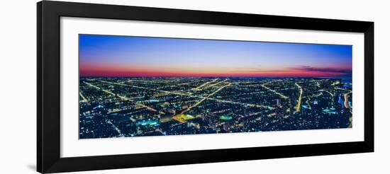 Aerial view of cityscape illuminated at dawn, Chicago, Cook County, Illinois, USA-null-Framed Photographic Print