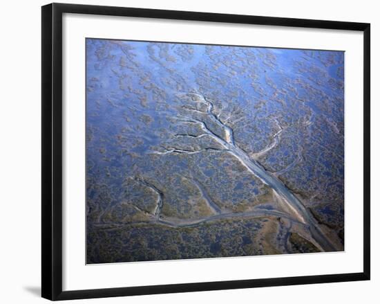 Aerial View of Coastal Landscape at Low Tide with Channels and Pools, Hallig, Germany, April 2009-Novák-Framed Photographic Print