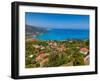 Aerial view of coastline near Zola, Kefalonia, Ionian Islands, Greek Islands, Greece, Europe-Frank Fell-Framed Photographic Print