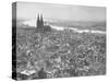 Aerial View of Cologne Showing Devastation of Allied Air Raids, Cathedral and Rhine River-John Florea-Stretched Canvas